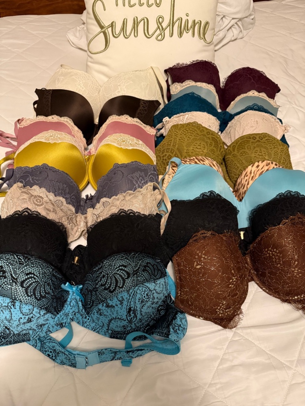 17 Assorted Women's Lace-Trim Bras in Blue, Black, Brown, Gold and More